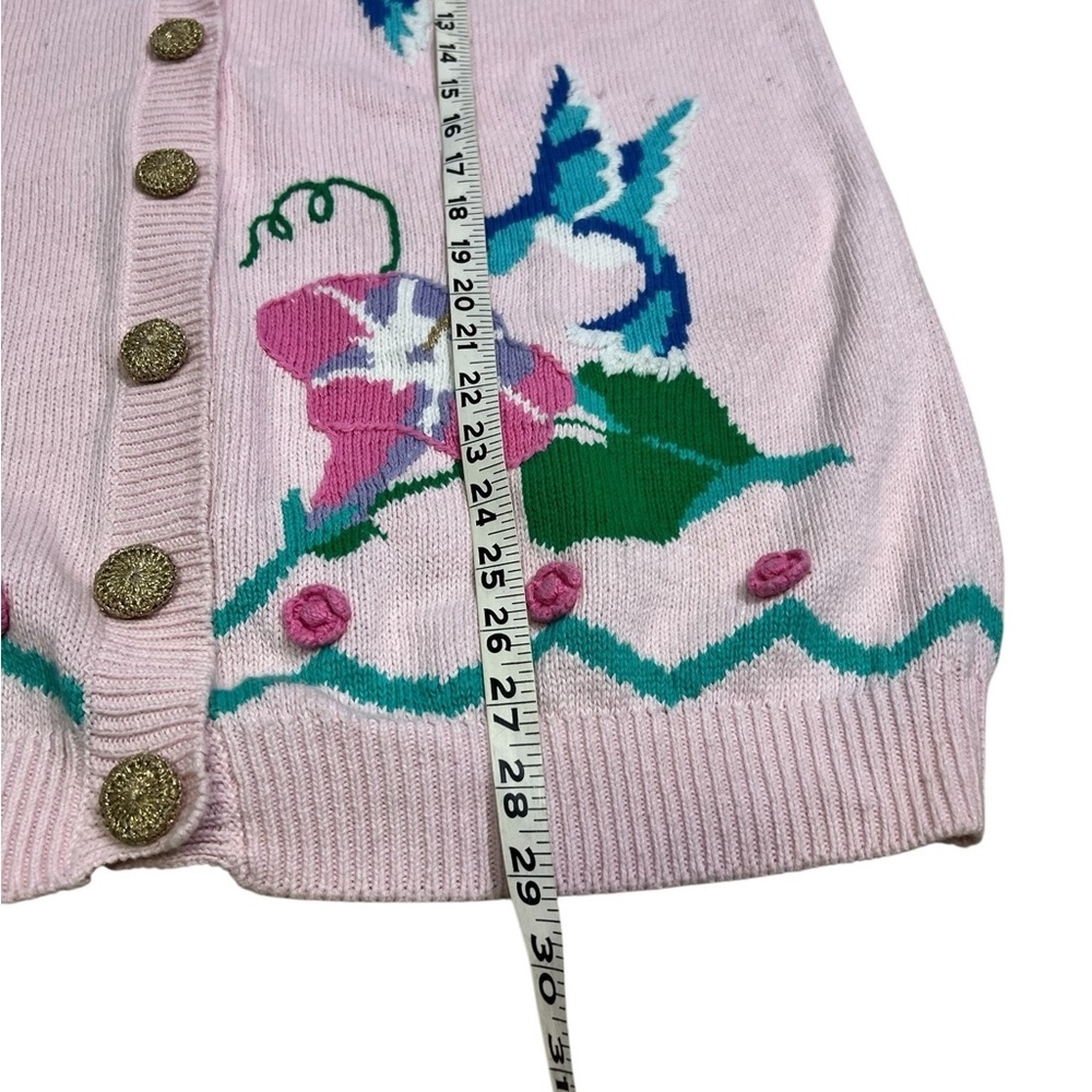 Vtg Storybook Knits  Women’s Large Cardigan Hummingbirds Flowers Cottagecore 90s - Picture 9 of 9